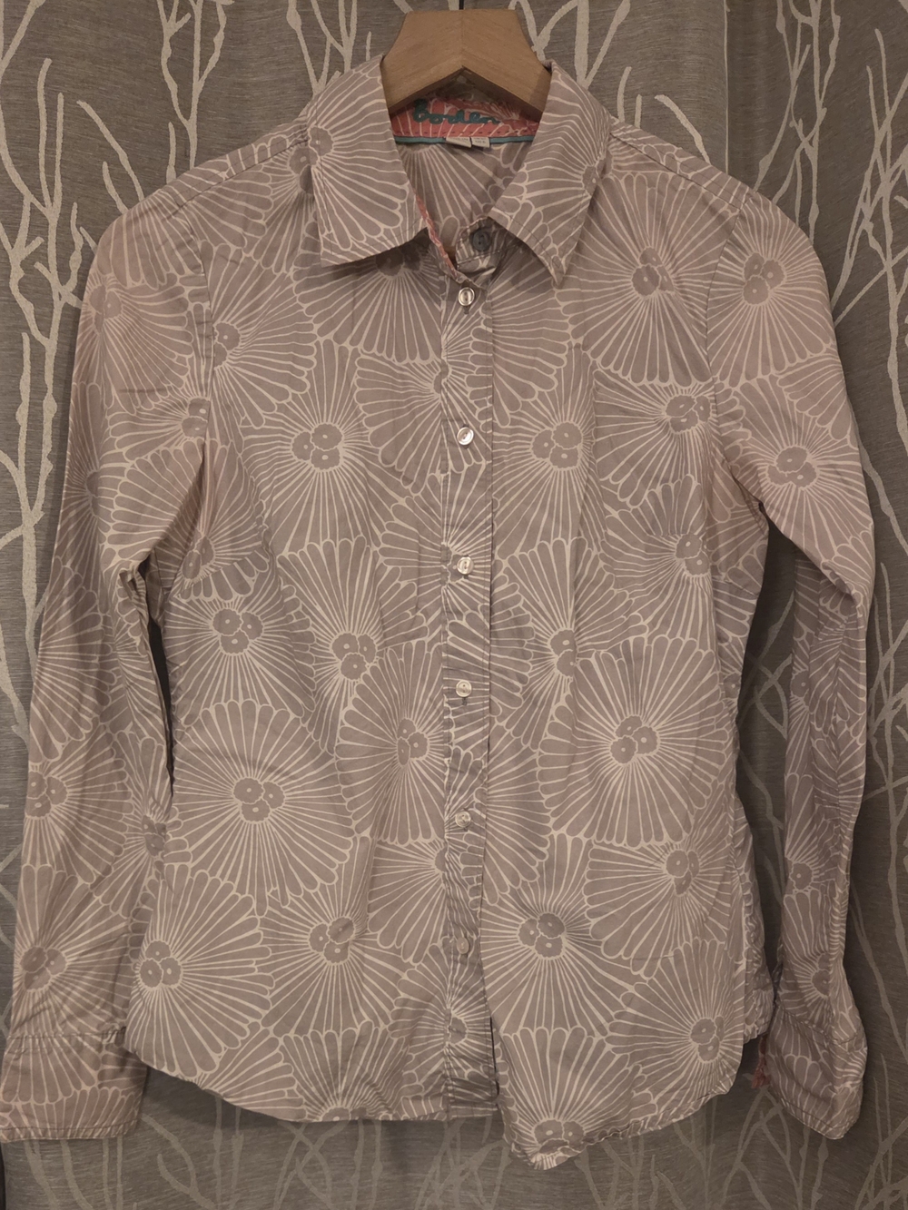 Boden Women's Floral Button-Down Shirt - Light Gray White. Size 6